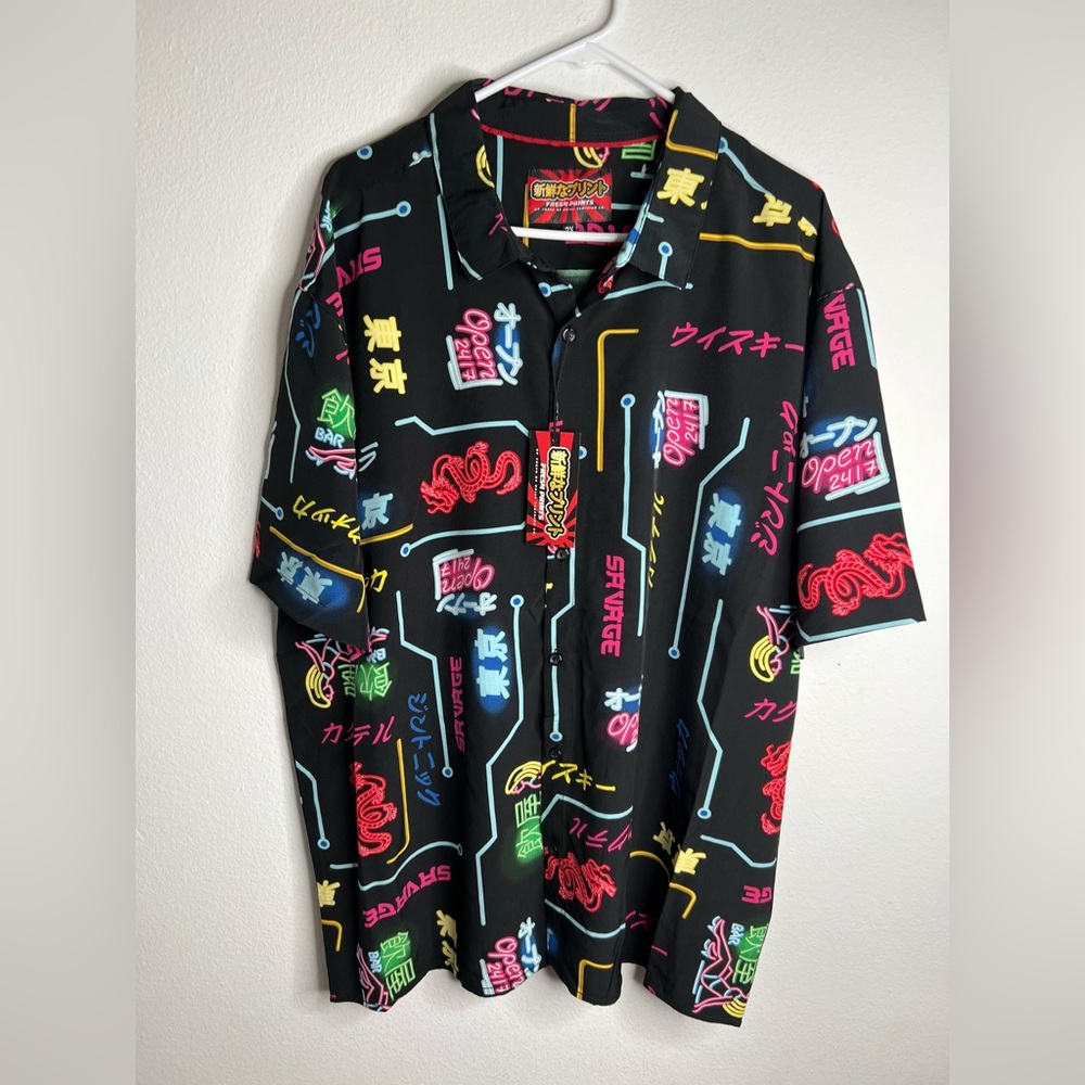 Fresh Prints Men’s Shirt Size Medium Neon Swim Shorts Printed Beach Multicolor